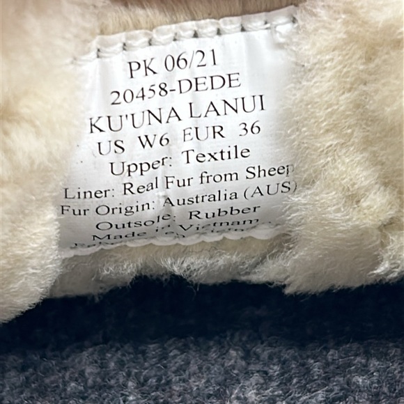 Olukai Ku‘una Lanui Slippers Women’s Size 6 Trench Blue | Real Fur Liner NWT - Picture 7 of 10